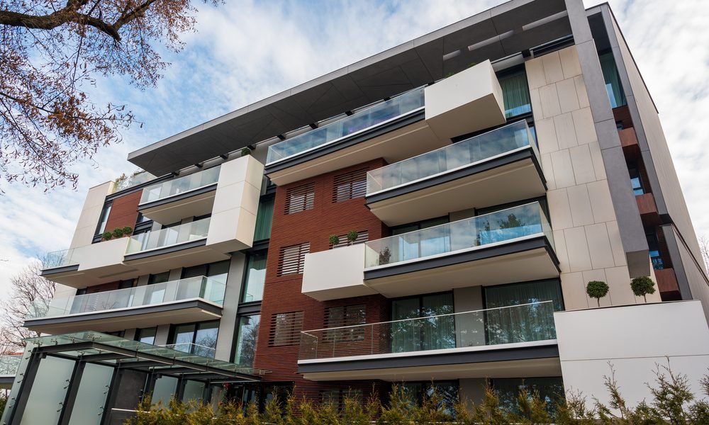 Modern apartment house during the day, Bucharest, Romania